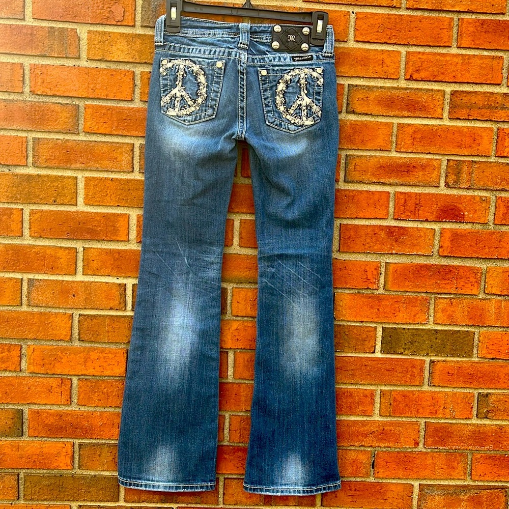 Stylish Blue Kids Jeans with Peace Sign Embellishments